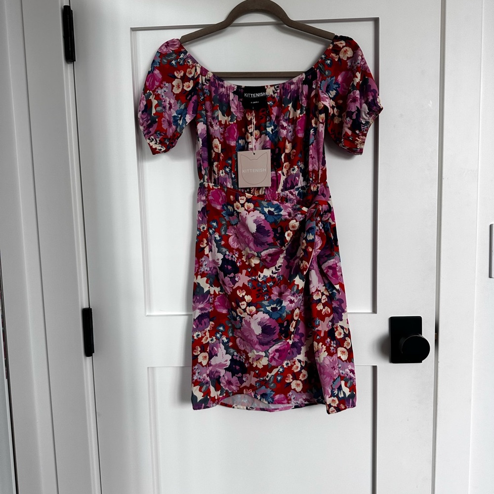 Kittenish Pink and Purple Off-Shoulder Puffed Sundress
